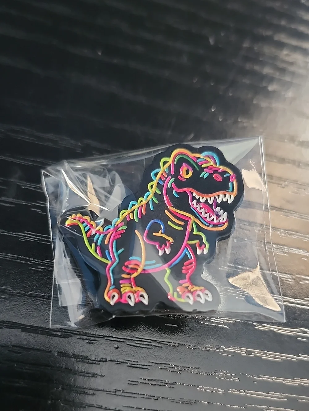 Neon Outline T-Rex Enamel Pin - Black Base